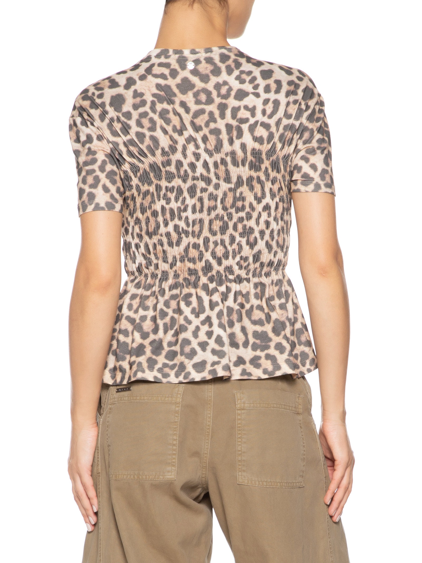 Camiseta Feminina Manga Curta Malha Lastex Estampa Onça Skin Aj Animal Print Animale Jeans
