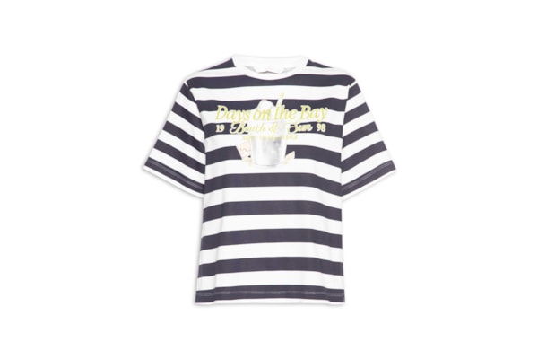 Camiseta Feminina Manga Curta Malha Penteada - Azul