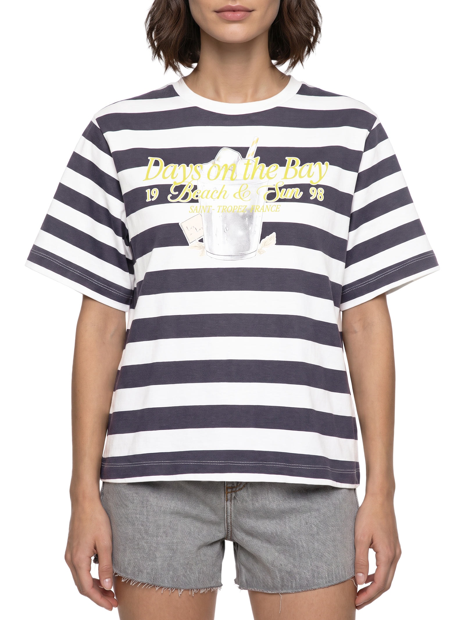 Camiseta Feminina Manga Curta Malha Penteada Azul Lez A Lez