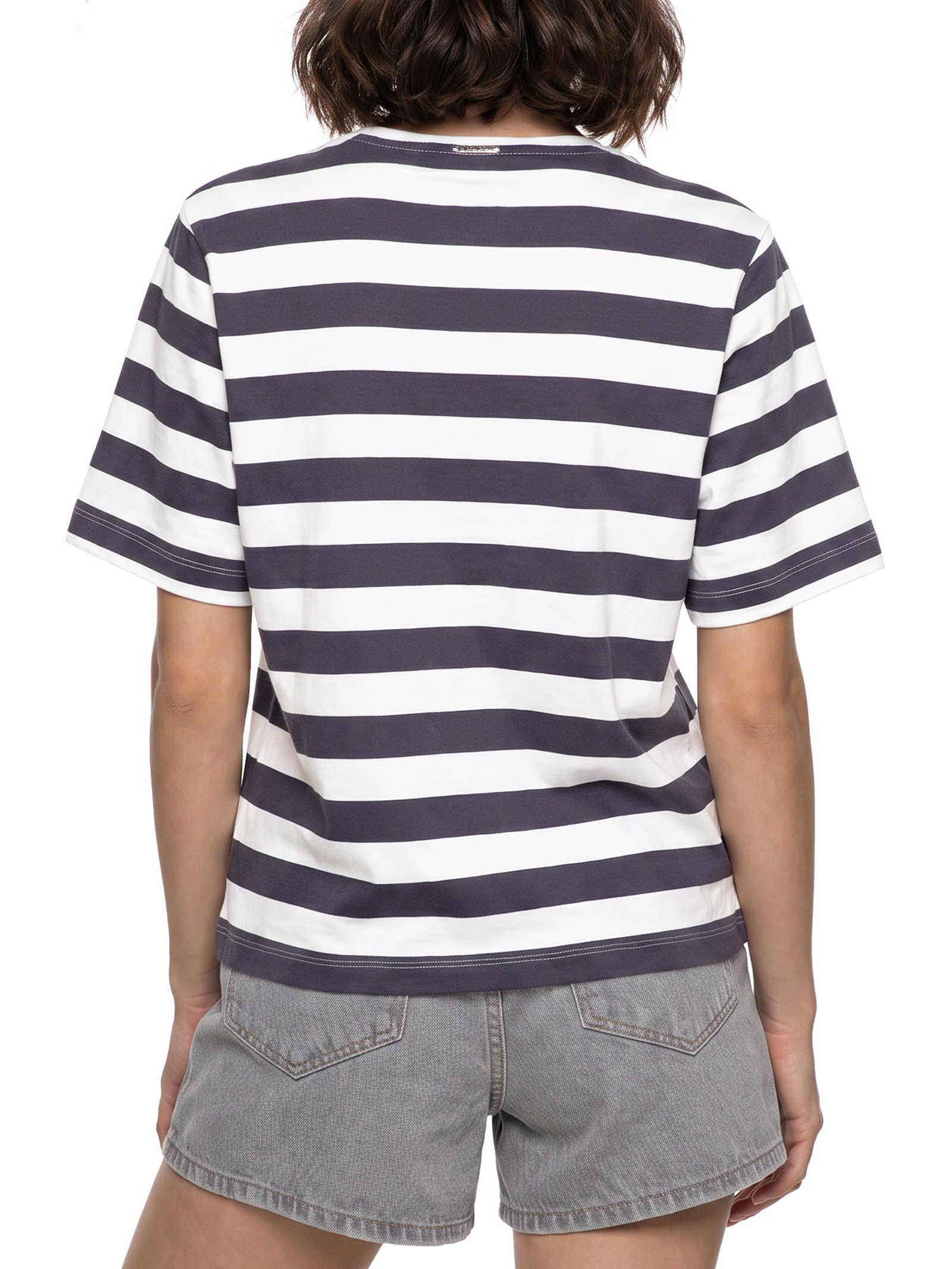 Camiseta Feminina Manga Curta Malha Penteada Azul Lez A Lez