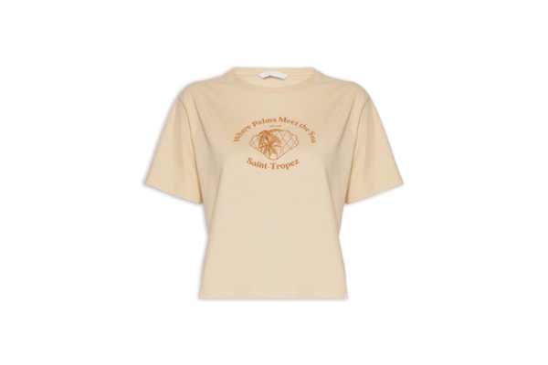 Camiseta Feminina Manga Curta Malha Penteada - Bege