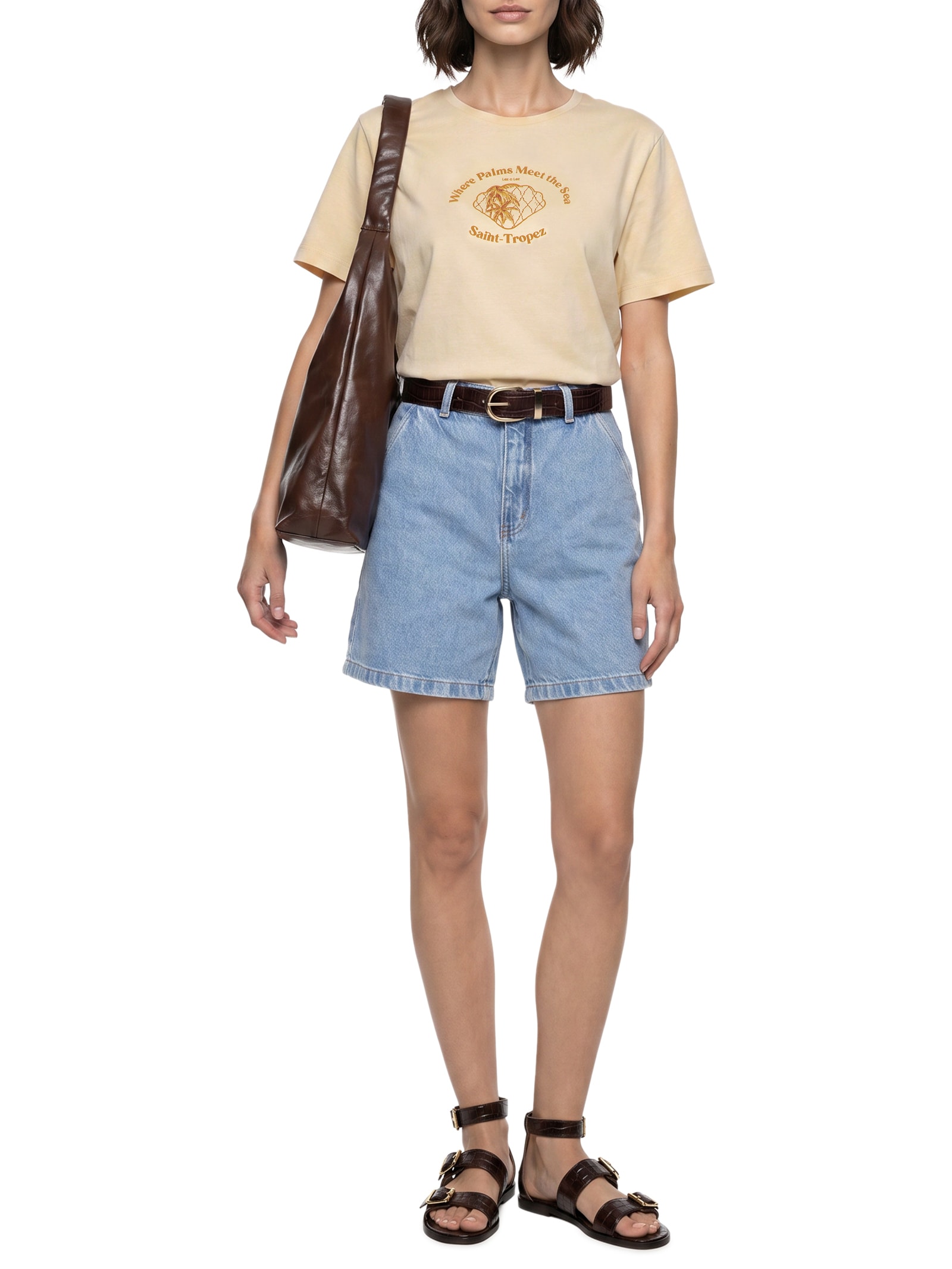 Camiseta Feminina Manga Curta Malha Penteada Bege Lez A Lez