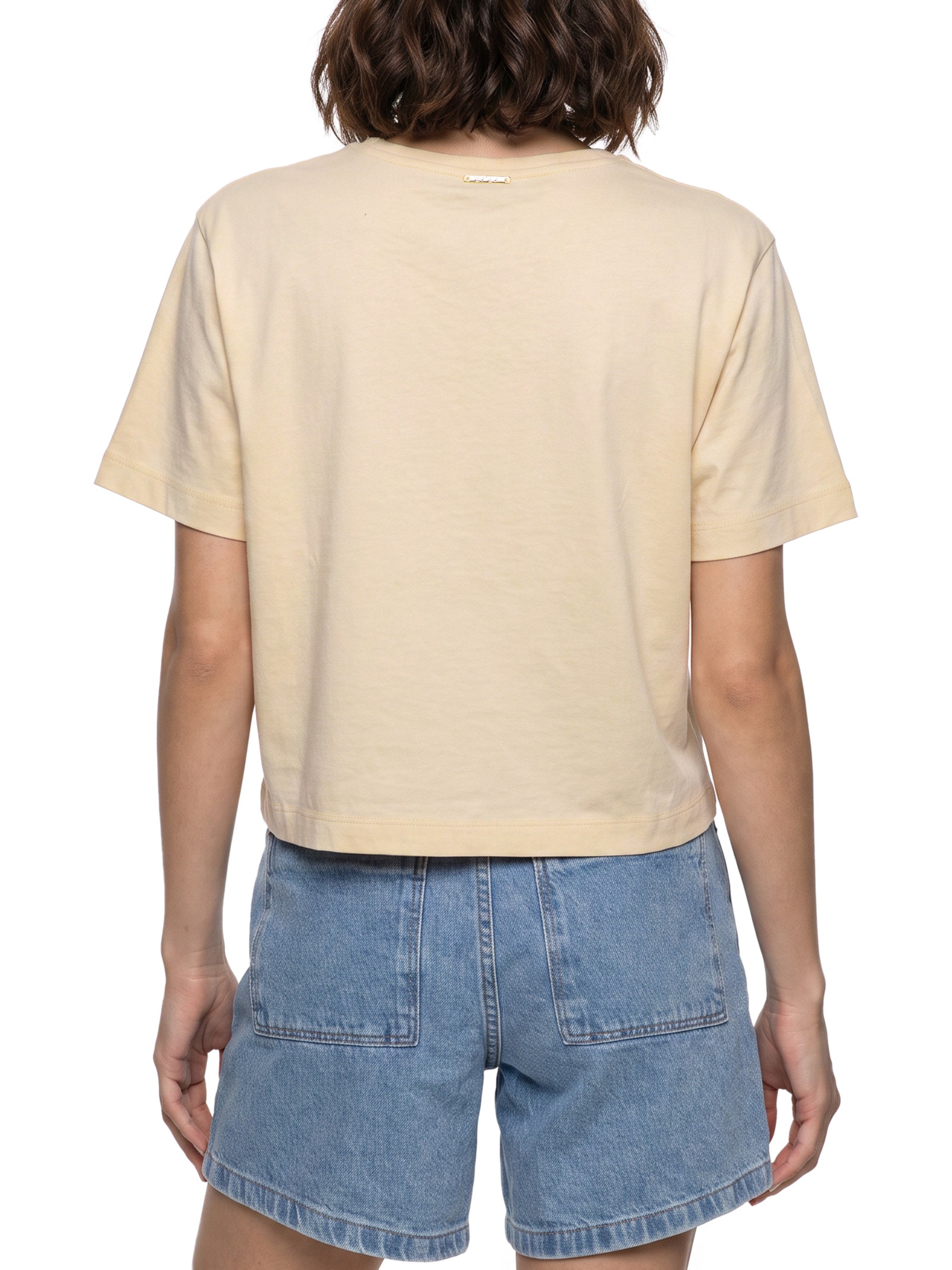 Camiseta Feminina Manga Curta Malha Penteada Bege Lez A Lez