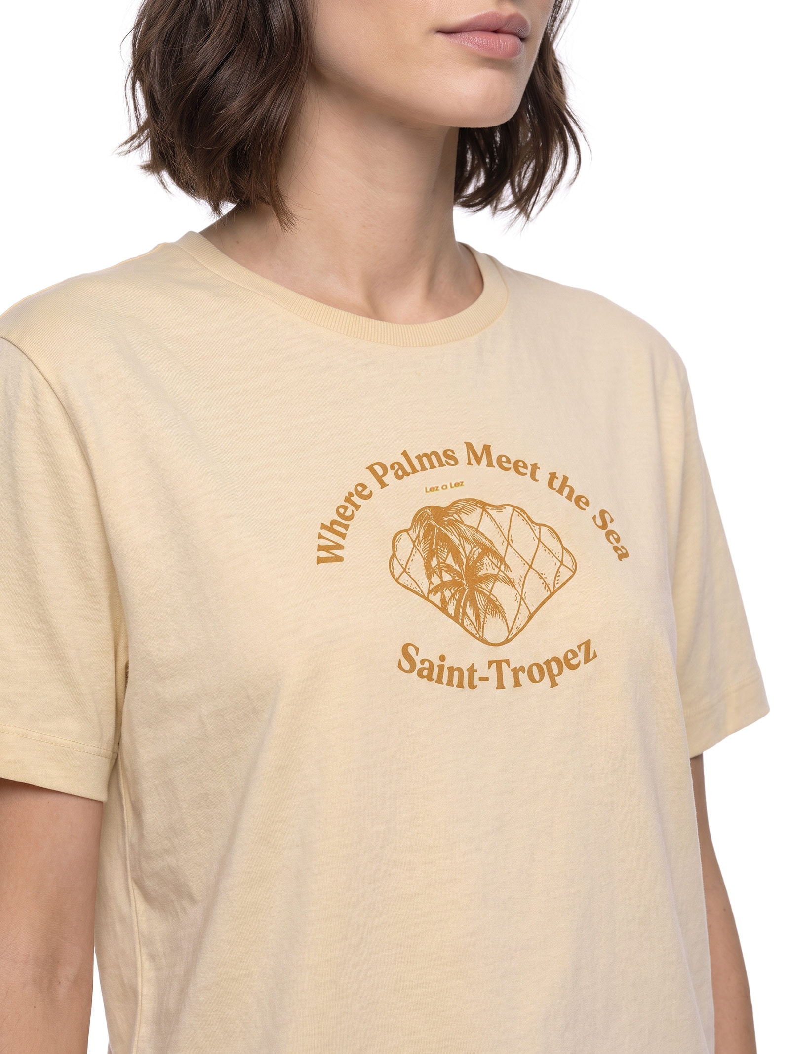 Camiseta Feminina Manga Curta Malha Penteada Bege Lez A Lez