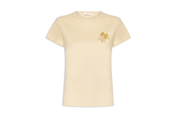Camiseta Feminina Manga Curta Malha Penteada - Bege