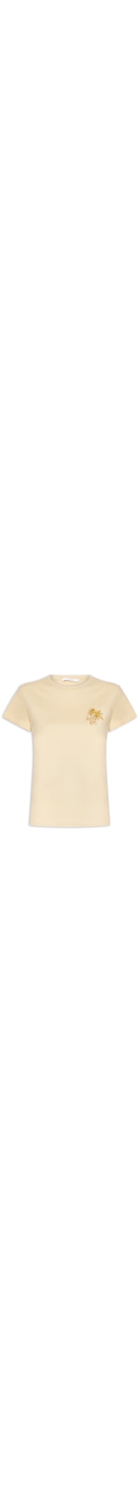 Camiseta Feminina Manga Curta Malha Penteada - Bege