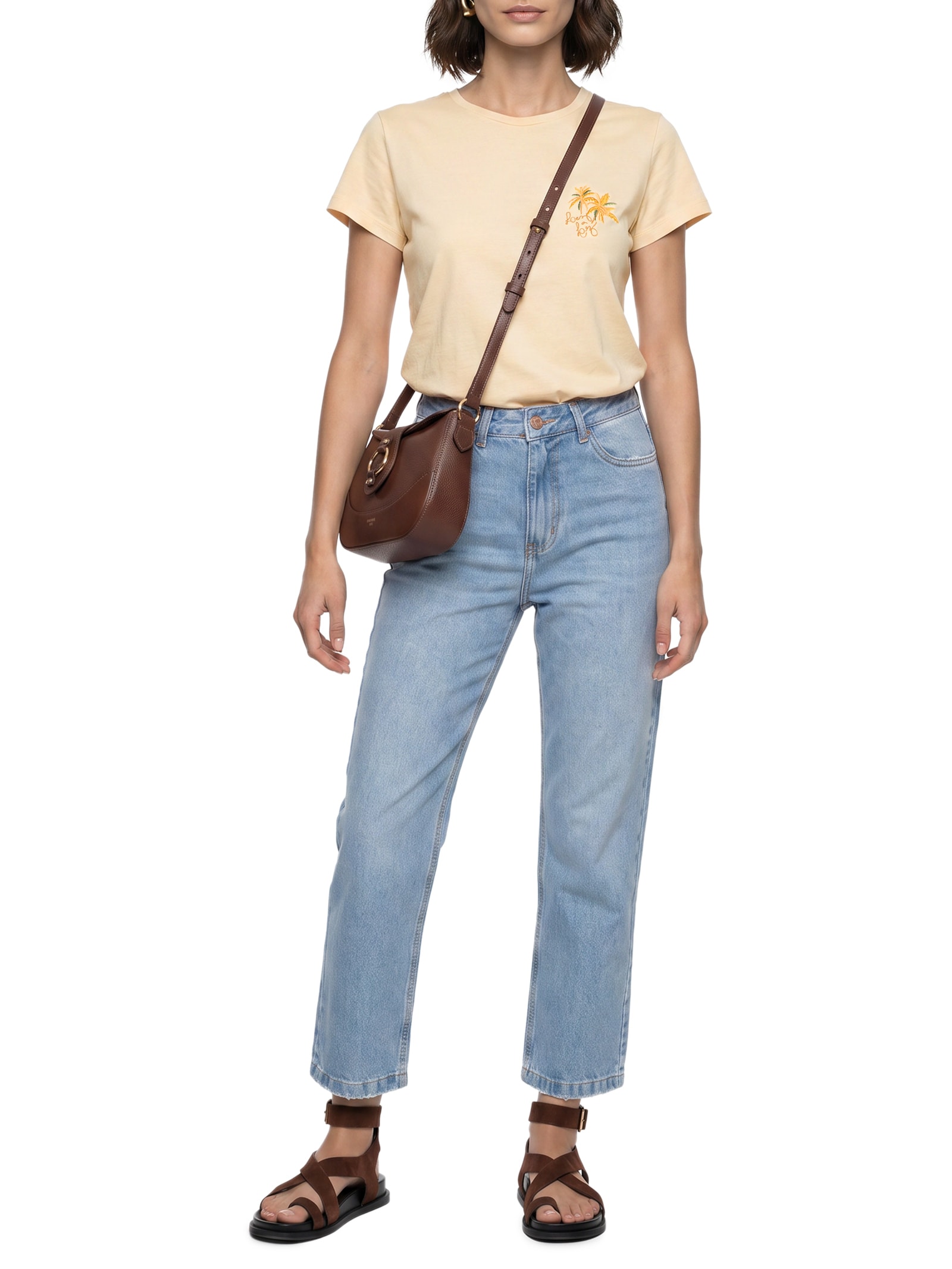 Camiseta Feminina Manga Curta Malha Penteada Bege Lez A Lez