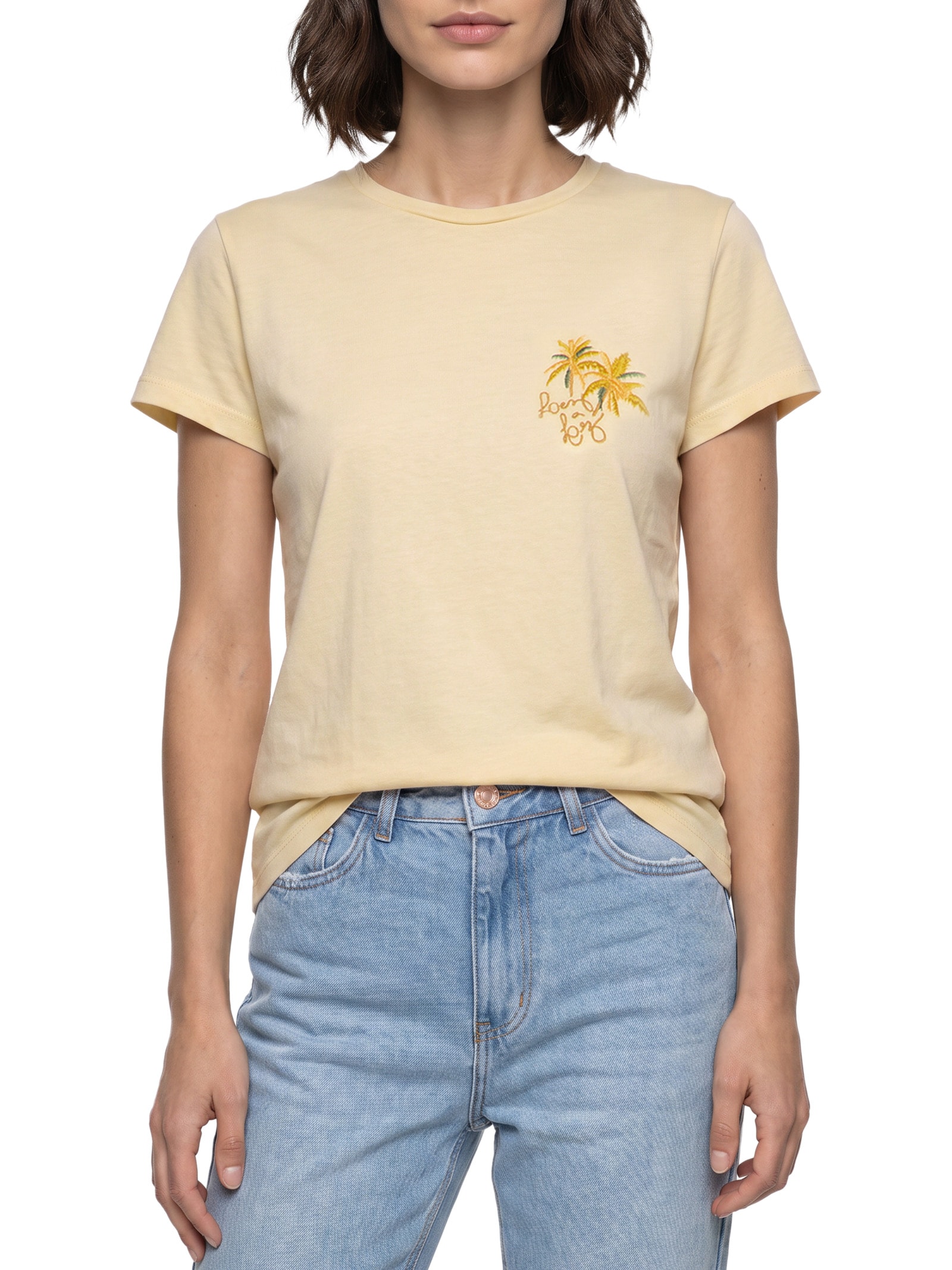 Camiseta Feminina Manga Curta Malha Penteada Bege Lez A Lez