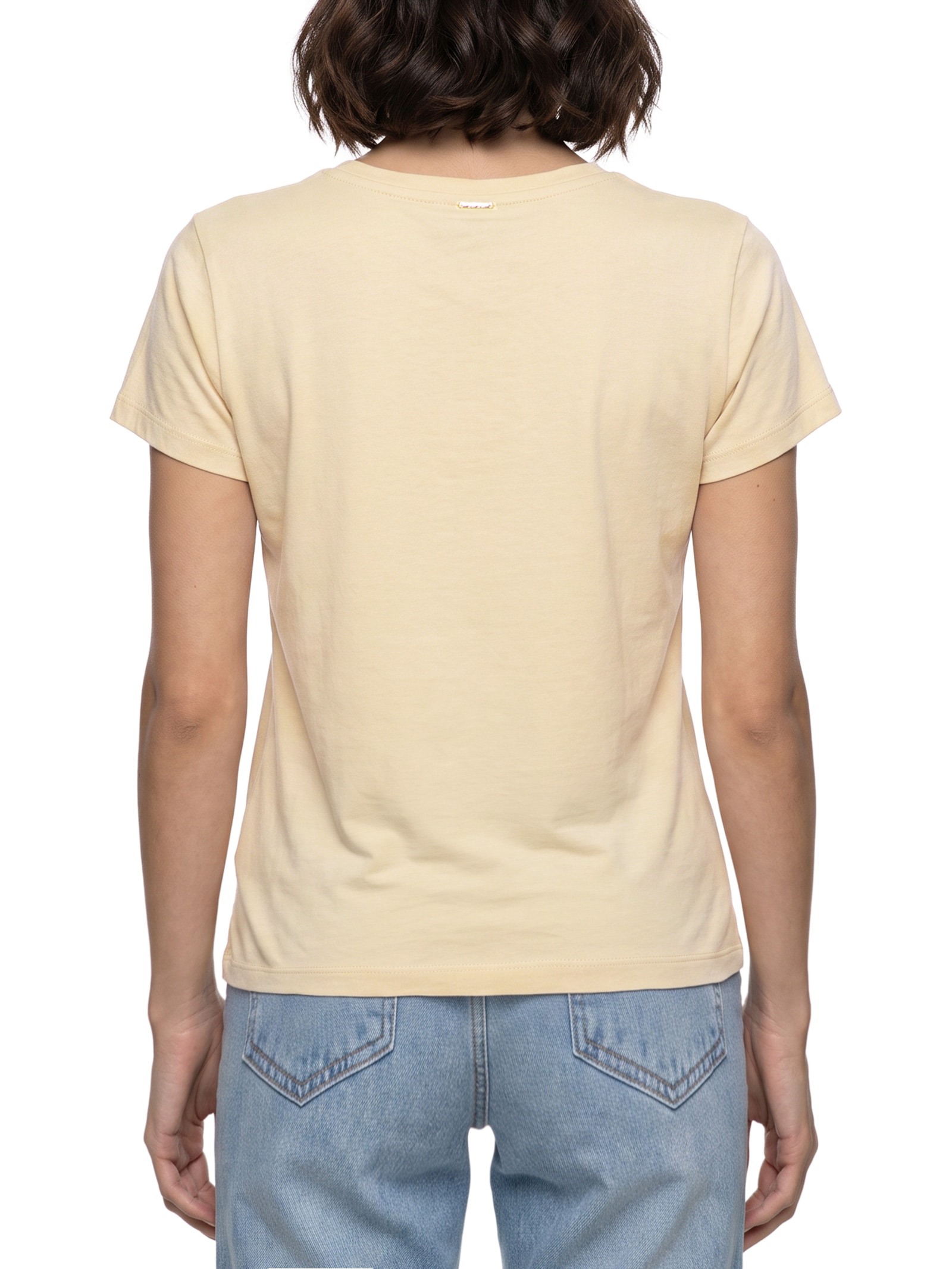 Camiseta Feminina Manga Curta Malha Penteada Bege Lez A Lez