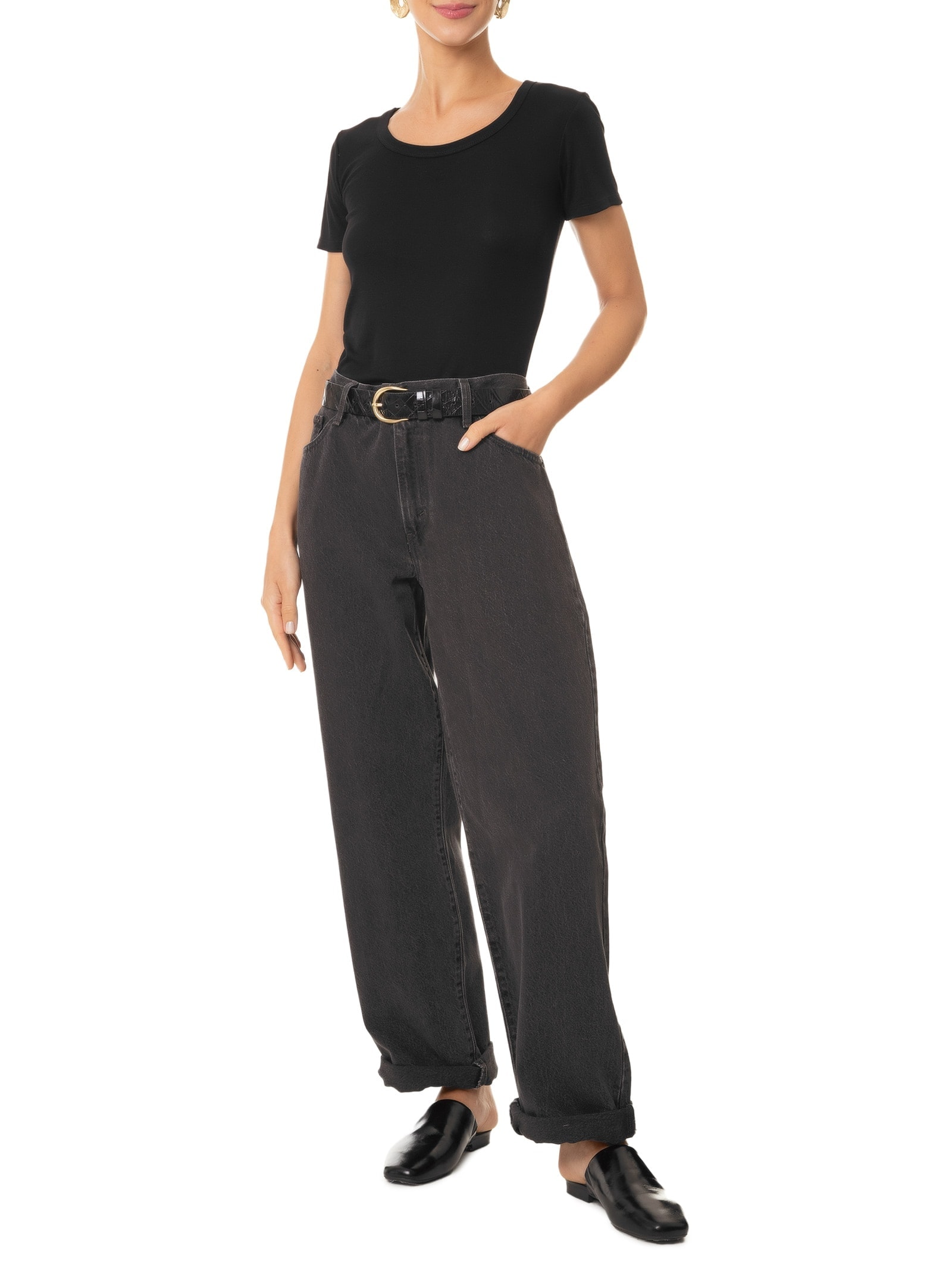 Camiseta Feminina Manga Curta Preto Basiq