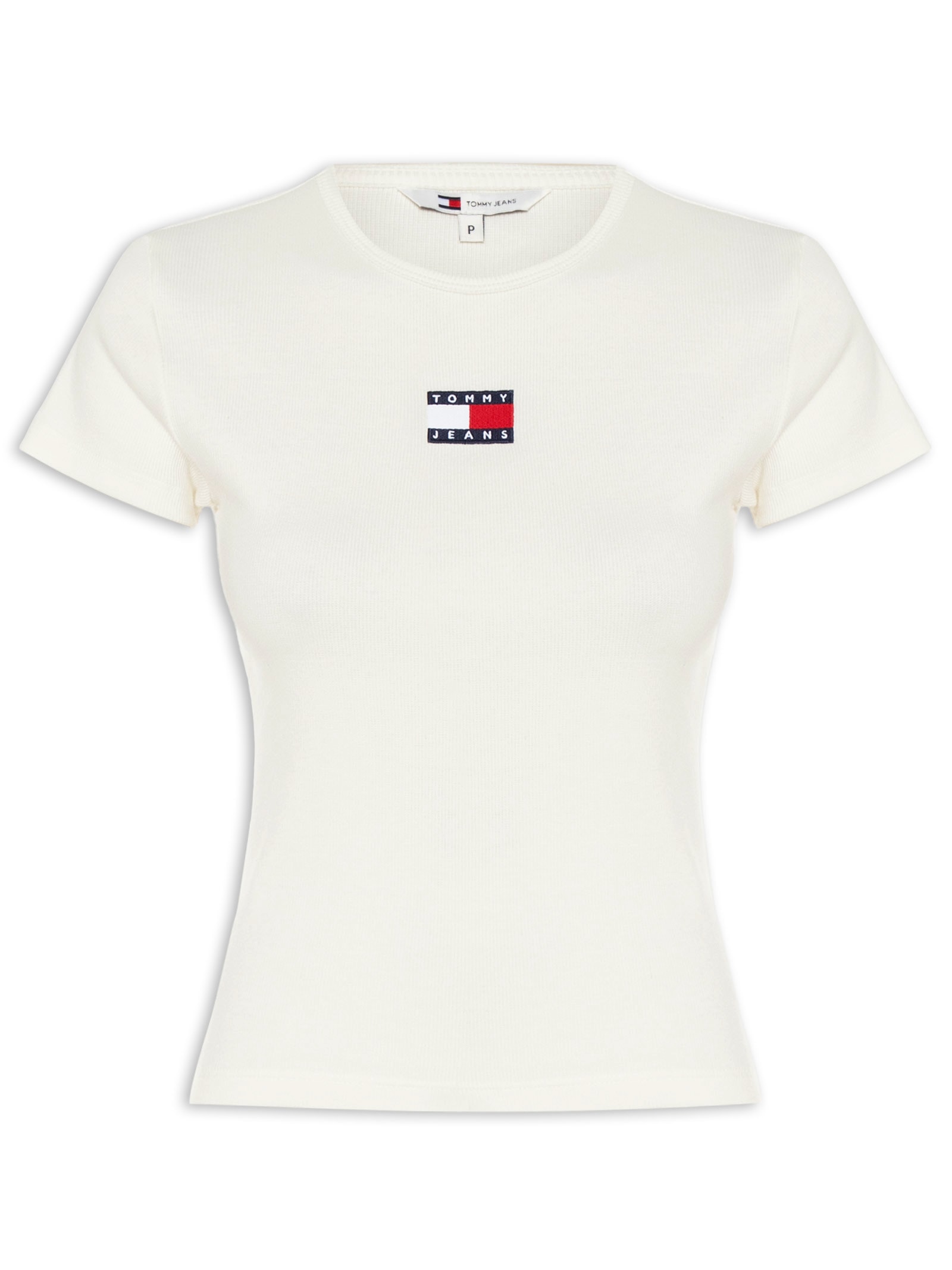 Camiseta Feminina Manga Curta Slim Badge Rib Tee Off White Tommy Jeans