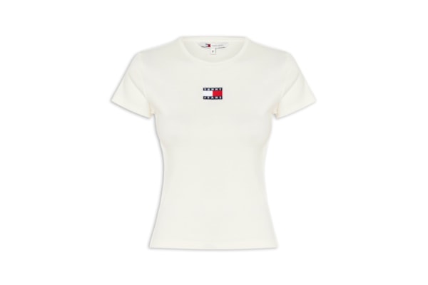 Camiseta Feminina Manga Curta Slim Badge Rib Tee - Off White