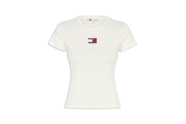 Camiseta Feminina Manga Curta Slim Badge Rib Tee - Off White