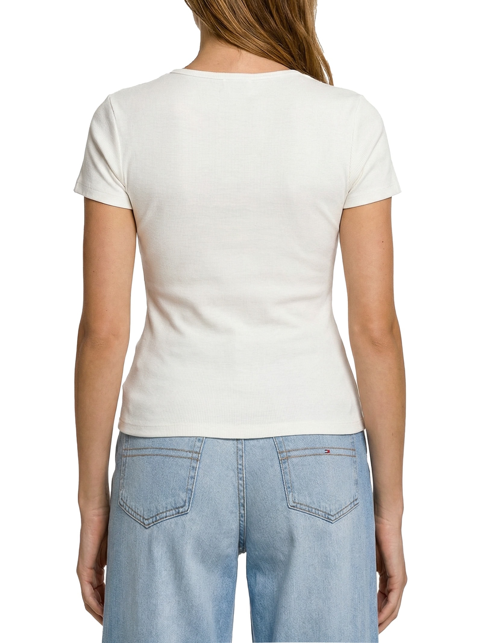 Camiseta Feminina Manga Curta Slim Badge Rib Tee Off White Tommy Jeans