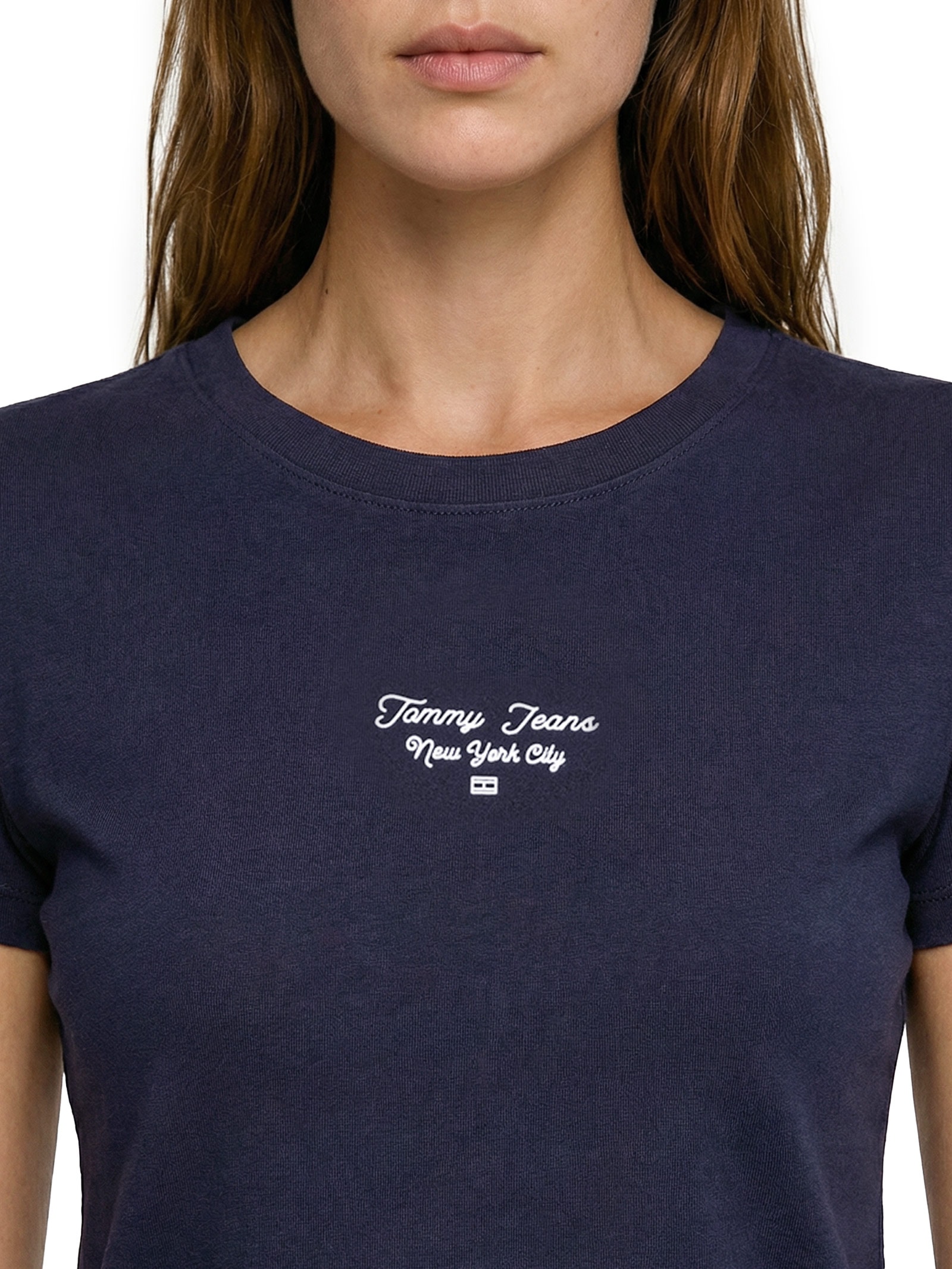 Camiseta Feminina Manga Curta Slim Ess Logo Azul Tommy Jeans