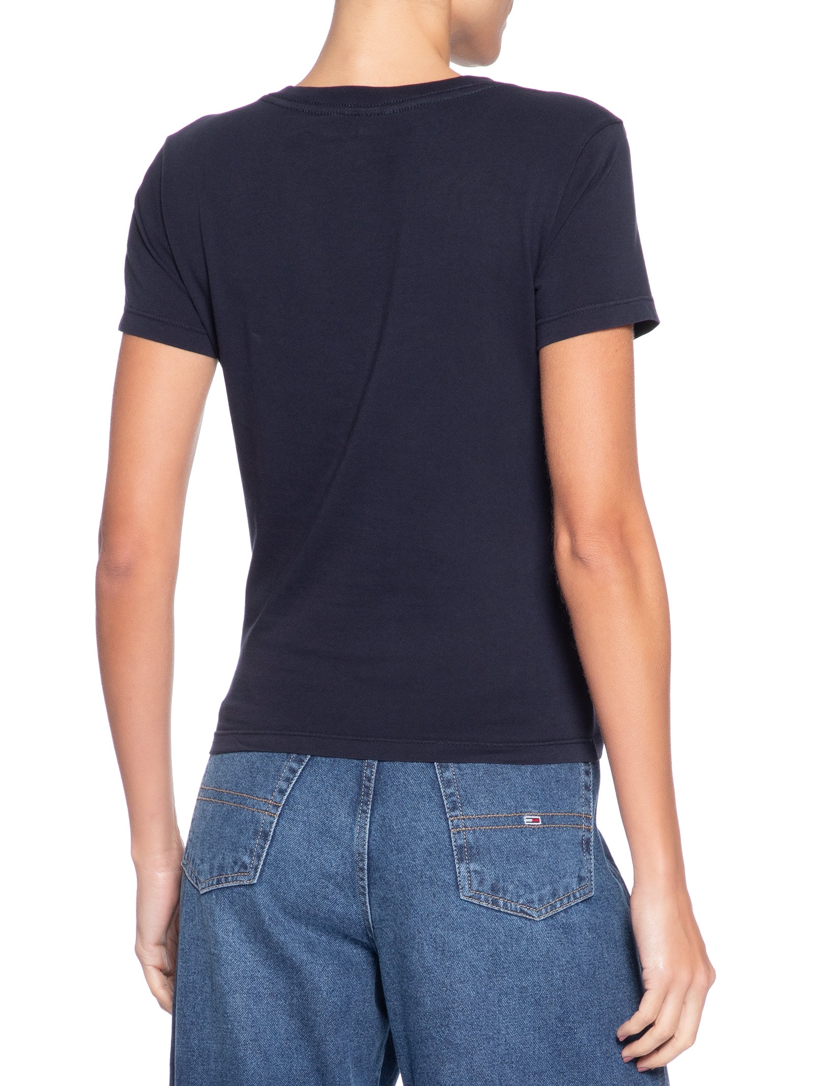 Camiseta Feminina Manga Curta Slim Ess Logo Azul Tommy Jeans