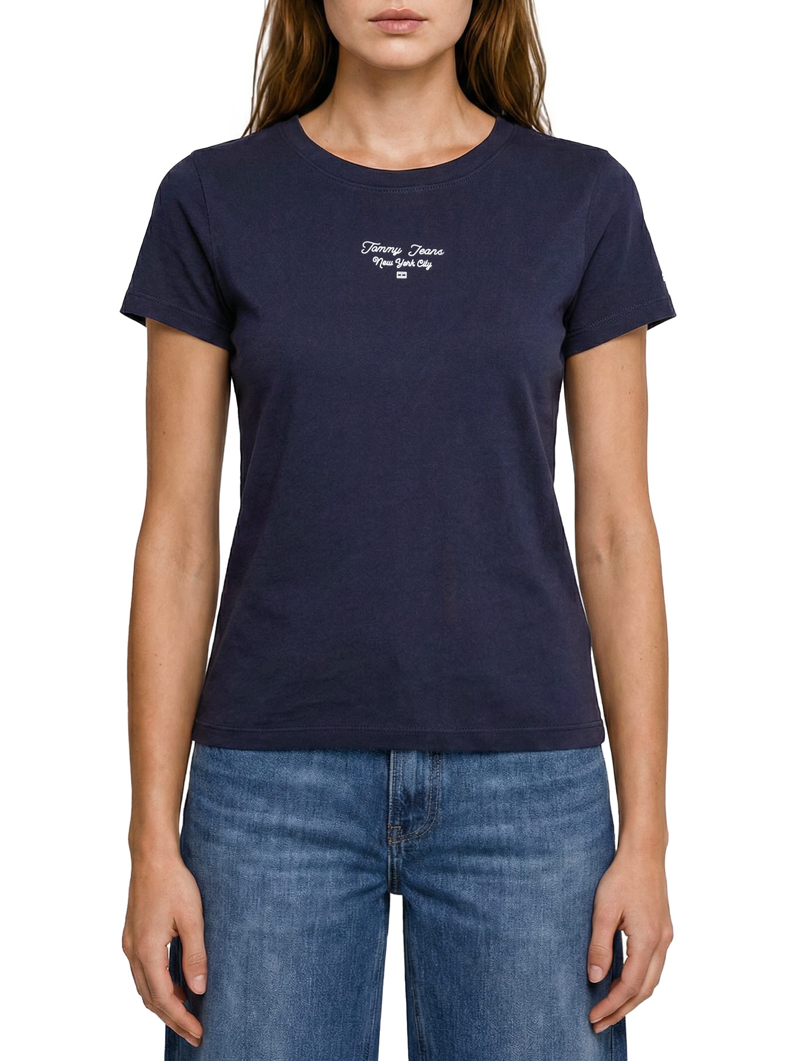 Camiseta Feminina Manga Curta Slim Ess Logo Azul Tommy Jeans