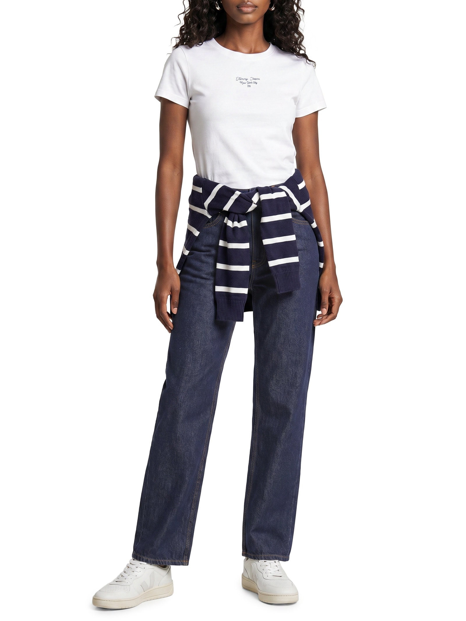 Camiseta Feminina Manga Curta Slim Ess Logo Branco Tommy Jeans