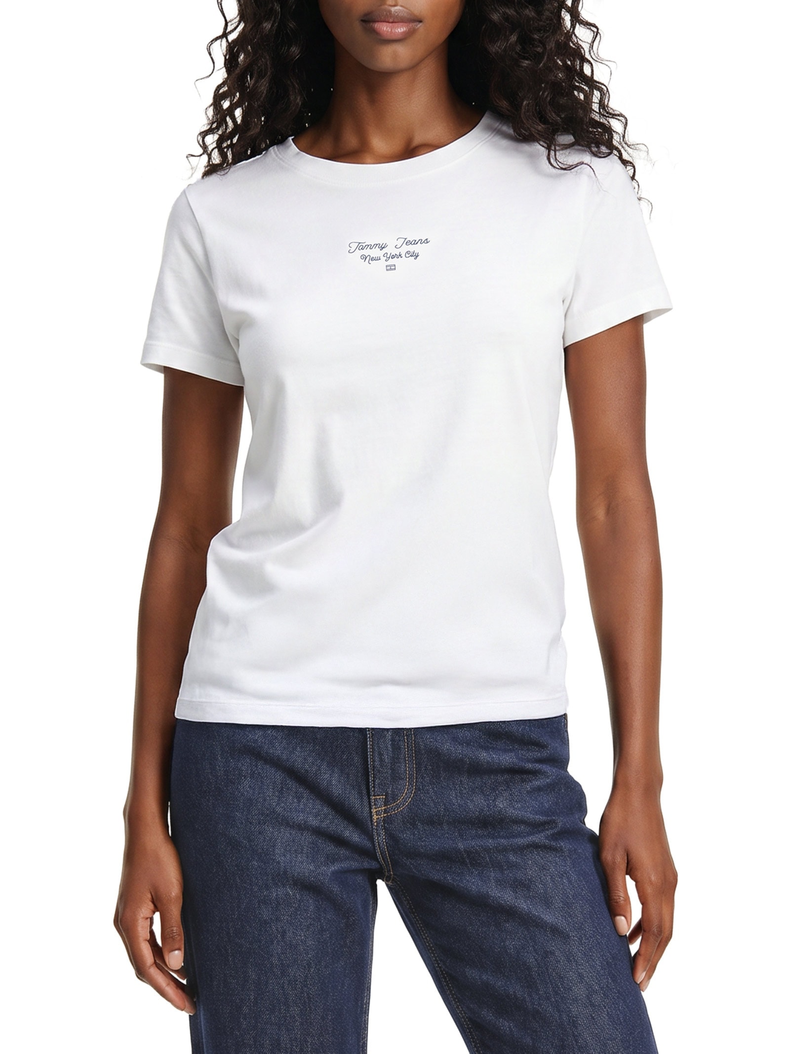 Camiseta Feminina Manga Curta Slim Ess Logo Branco Tommy Jeans