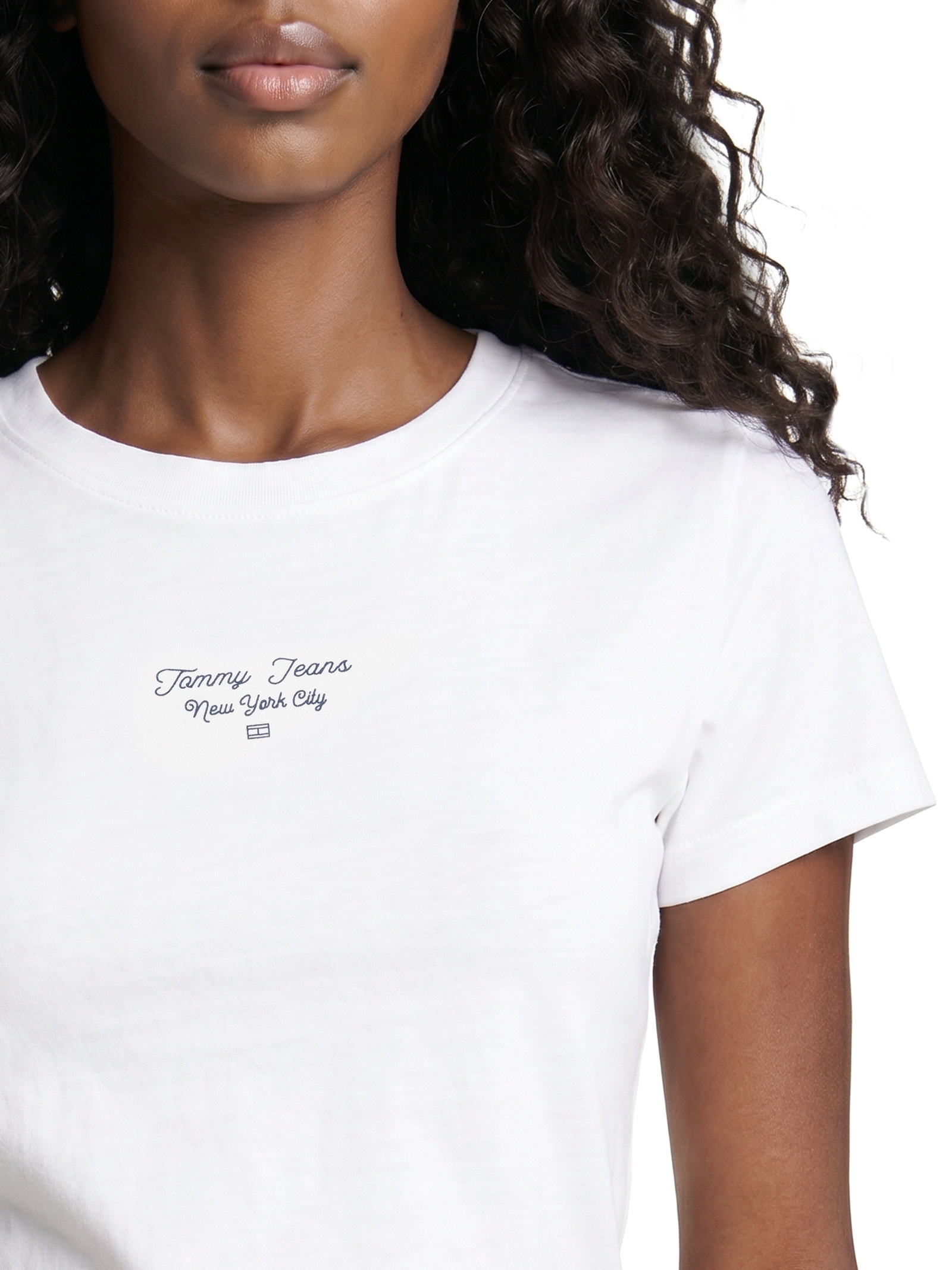 Camiseta Feminina Manga Curta Slim Ess Logo Branco Tommy Jeans