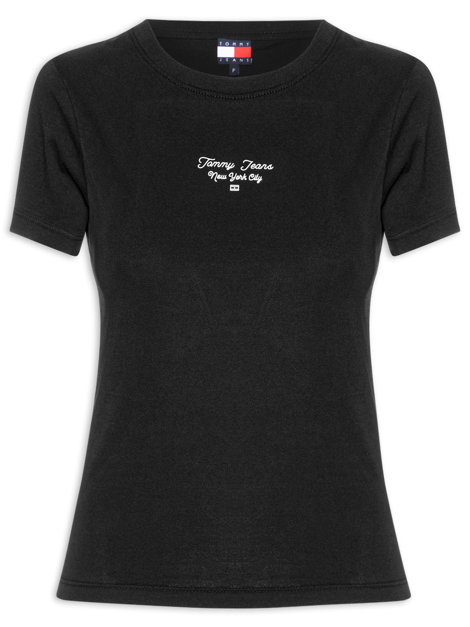 Camiseta Feminina Manga Curta Slim Ess Logo Preto Tommy Jeans
