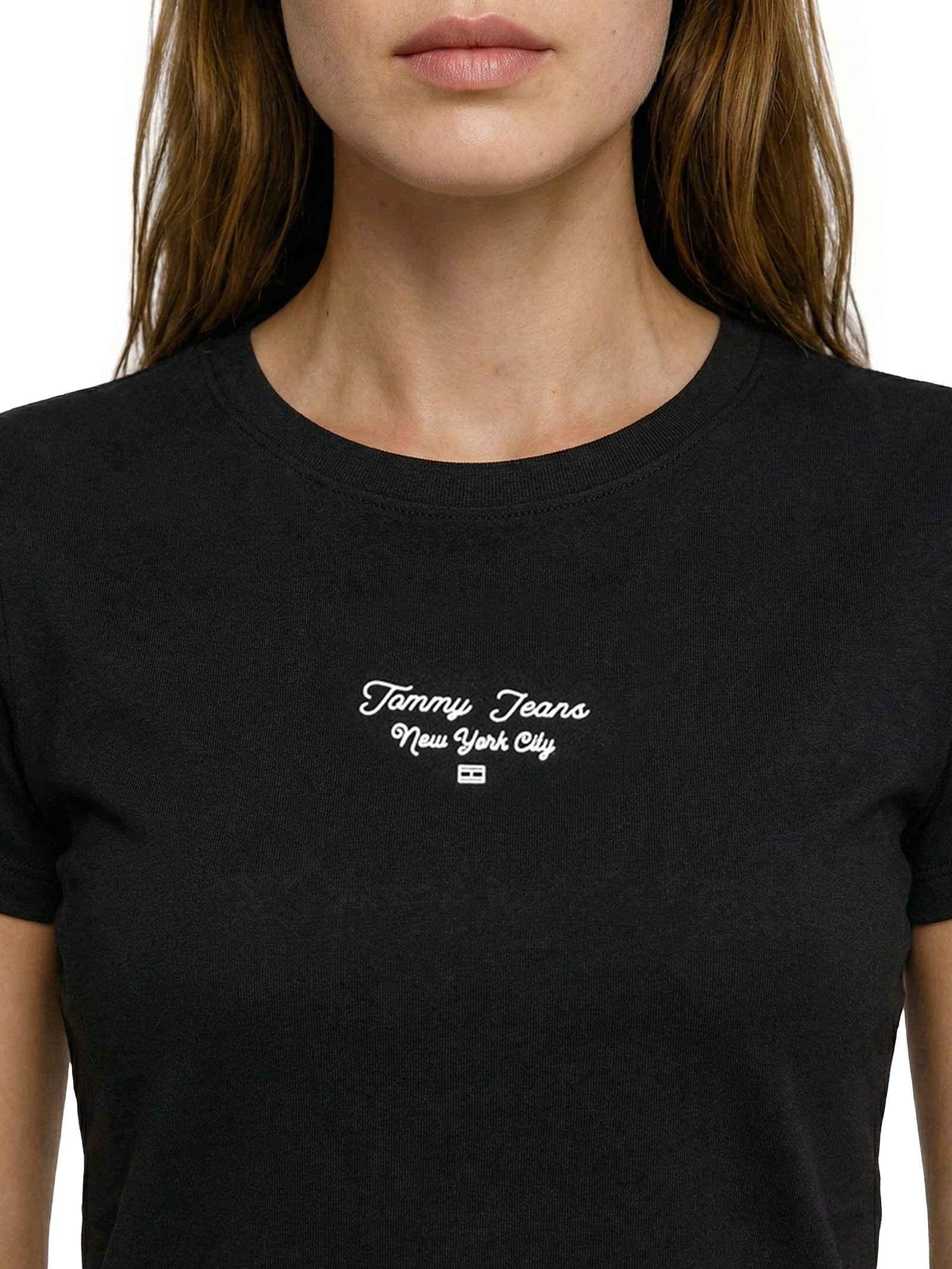 Camiseta Feminina Manga Curta Slim Ess Logo Preto Tommy Jeans
