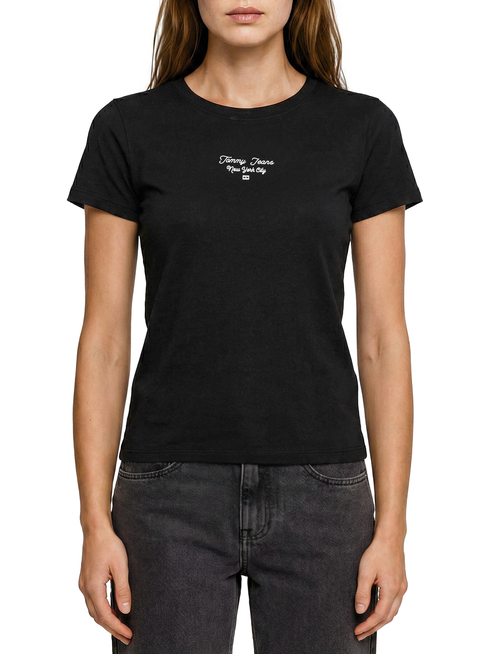 Camiseta Feminina Manga Curta Slim Ess Logo Preto Tommy Jeans