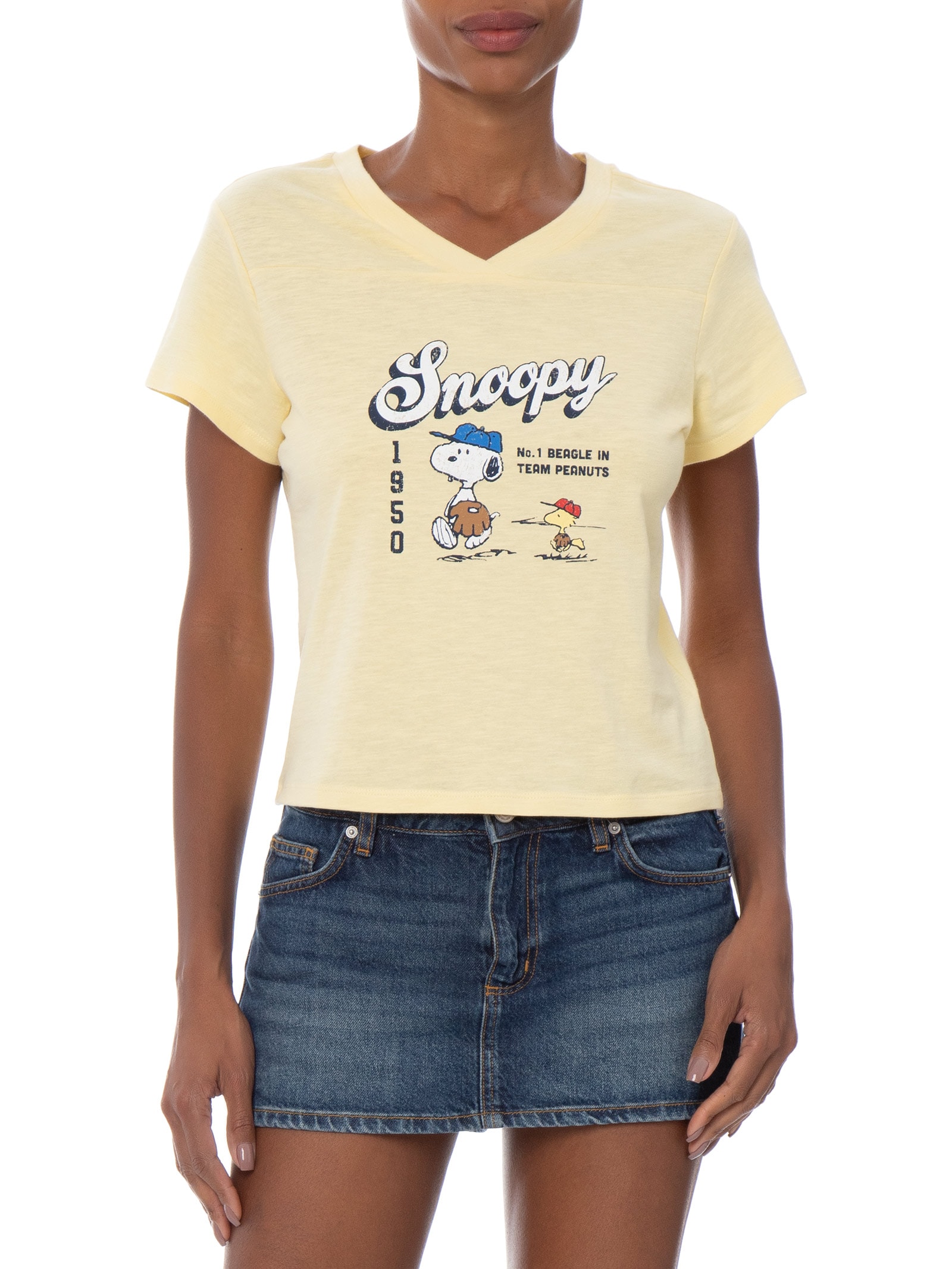 Camiseta Feminina Manga Curta The Lcn V Neck Original Tee Amarelo Cotton On