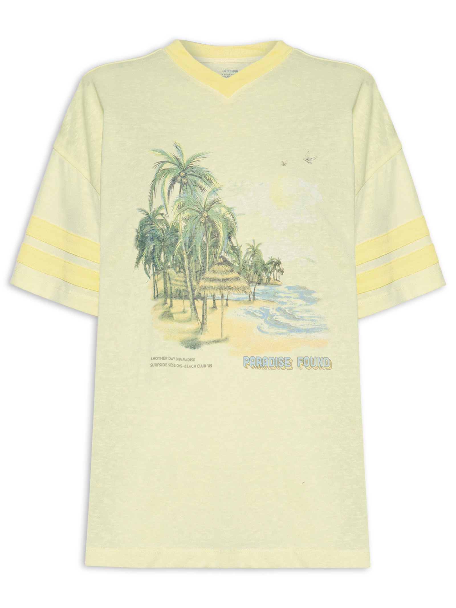 Camiseta Feminina Manga Curta V Neck Vacay Graphic Tee Amarelo Cotton On