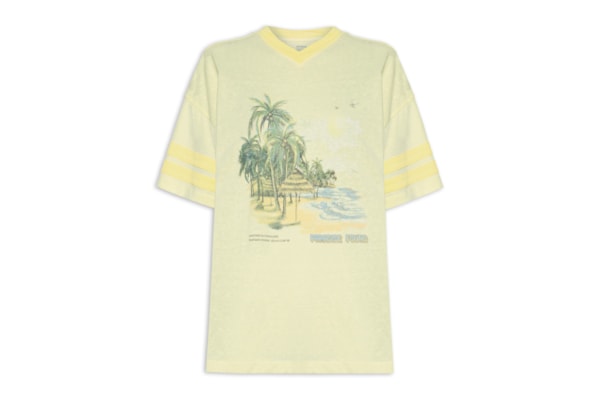 Camiseta Feminina Manga Curta V Neck Vacay Graphic Tee - Amarelo