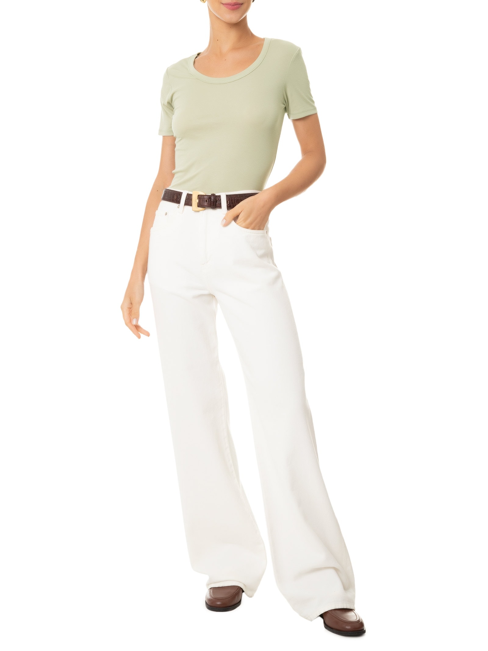 Camiseta Feminina Manga Curta Verde Basiq