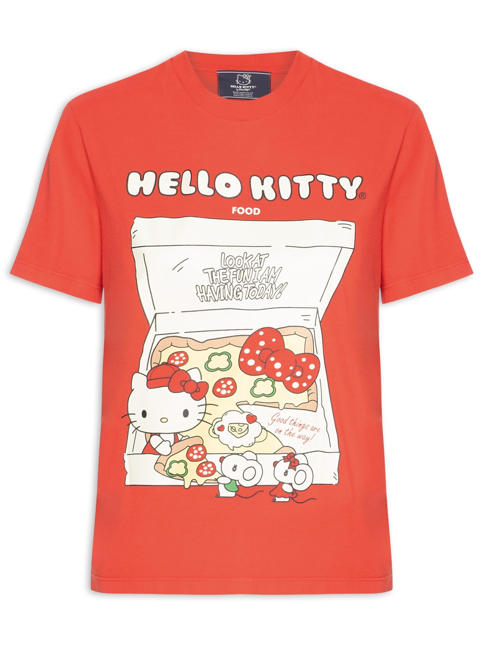 Camiseta Feminina Manga Curta Vermelho My Favorite Things + Hello Kitty