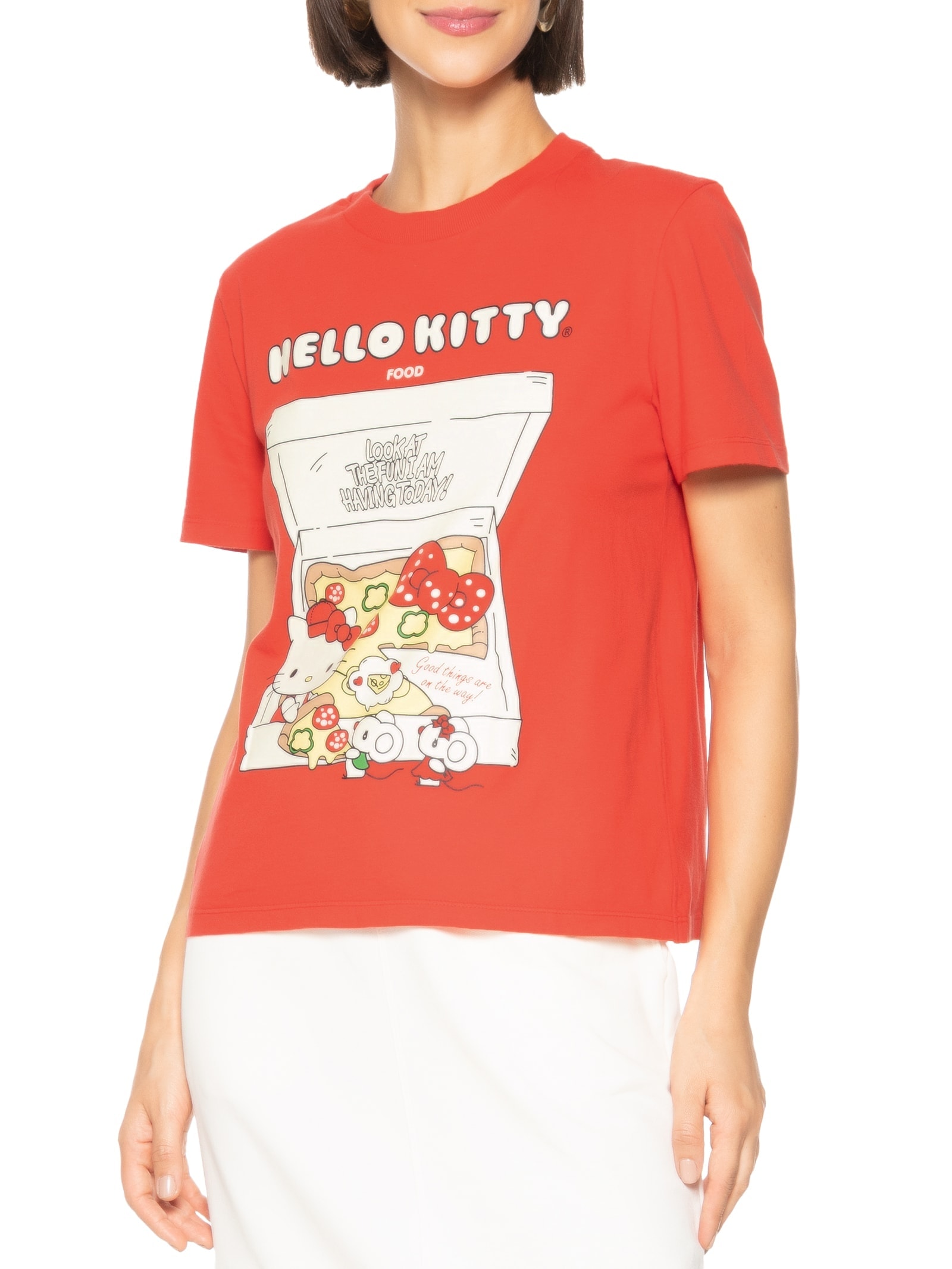 Camiseta Feminina Manga Curta Vermelho My Favorite Things + Hello Kitty