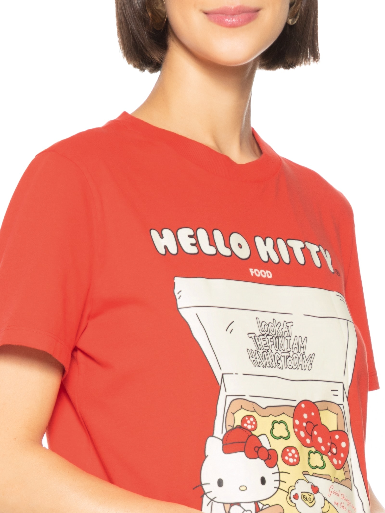 Camiseta Feminina Manga Curta Vermelho My Favorite Things + Hello Kitty