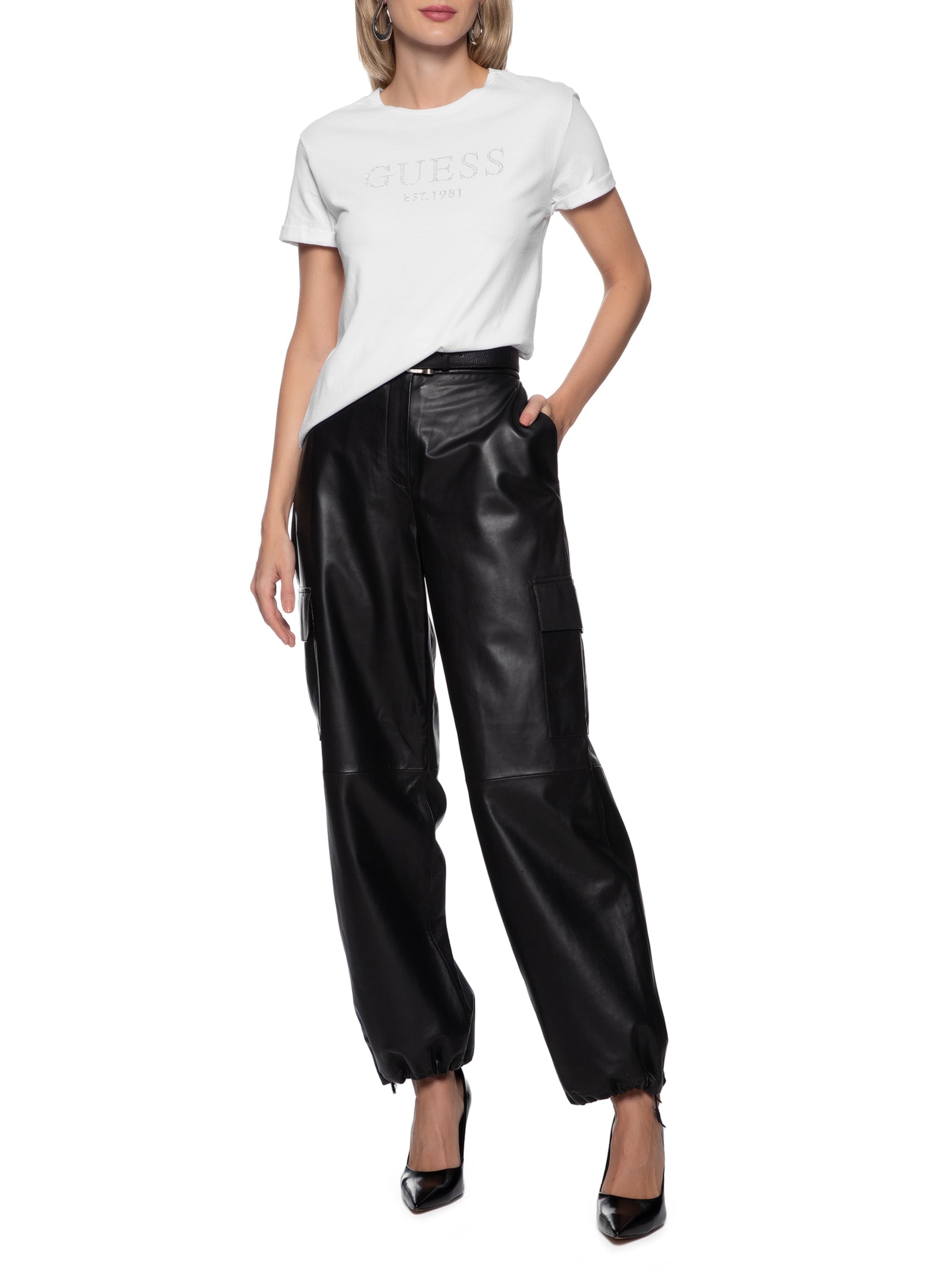 Camiseta Feminina Manga Dobrada Hotfix - Branco - Guess