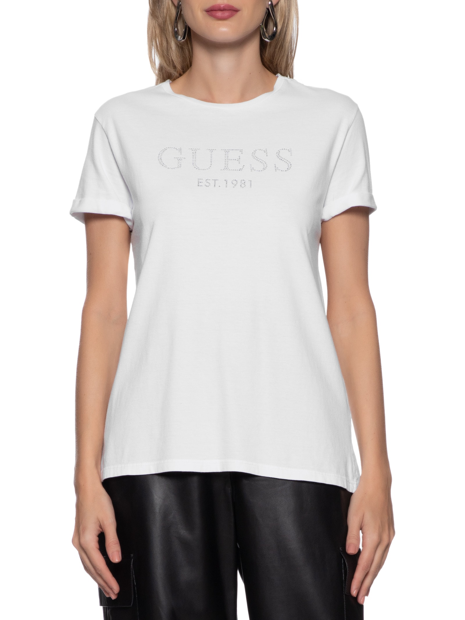 Camiseta Feminina Manga Dobrada Hotfix - Branco - Guess