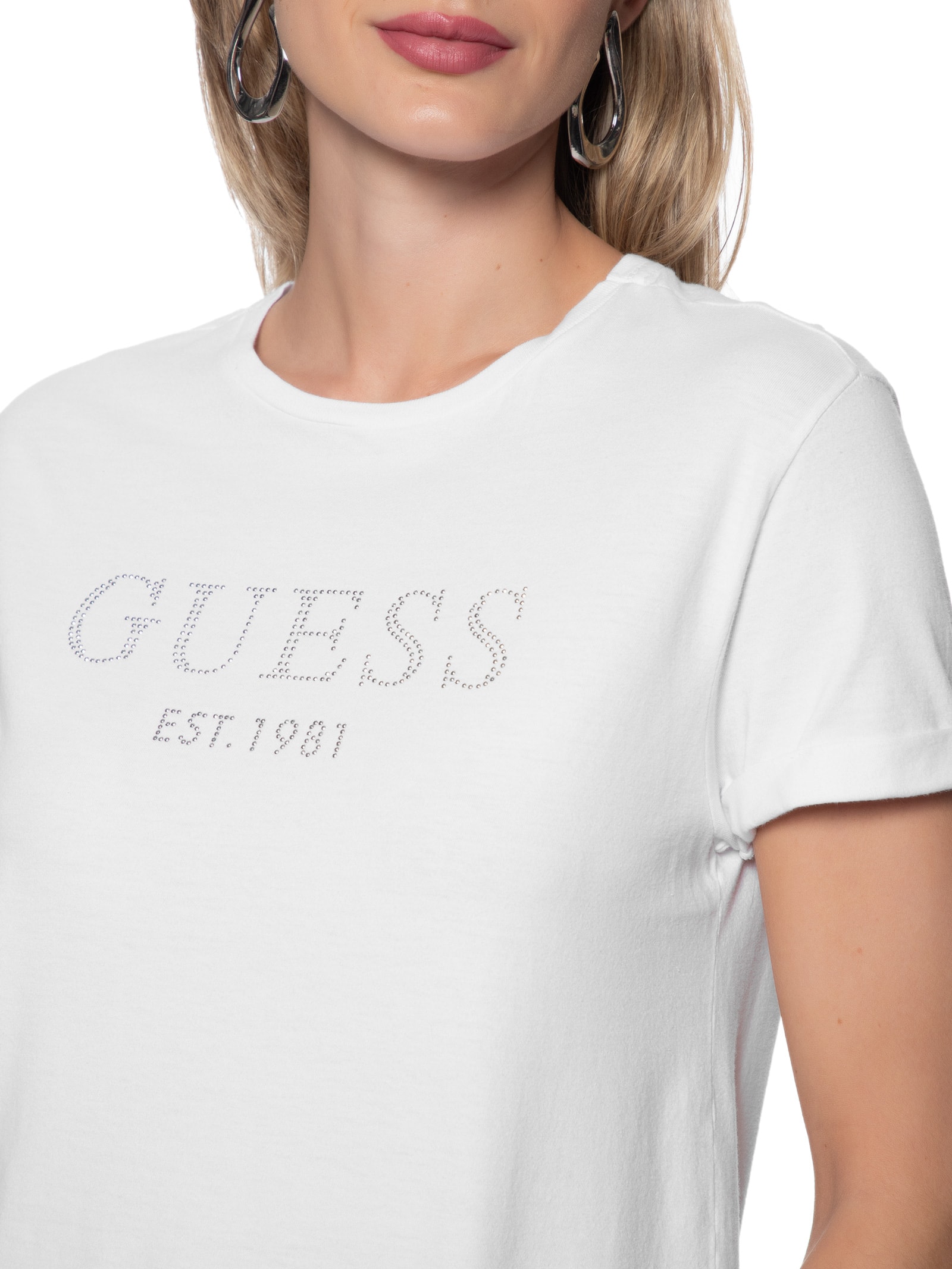 Camiseta Feminina Manga Dobrada Hotfix - Branco - Guess