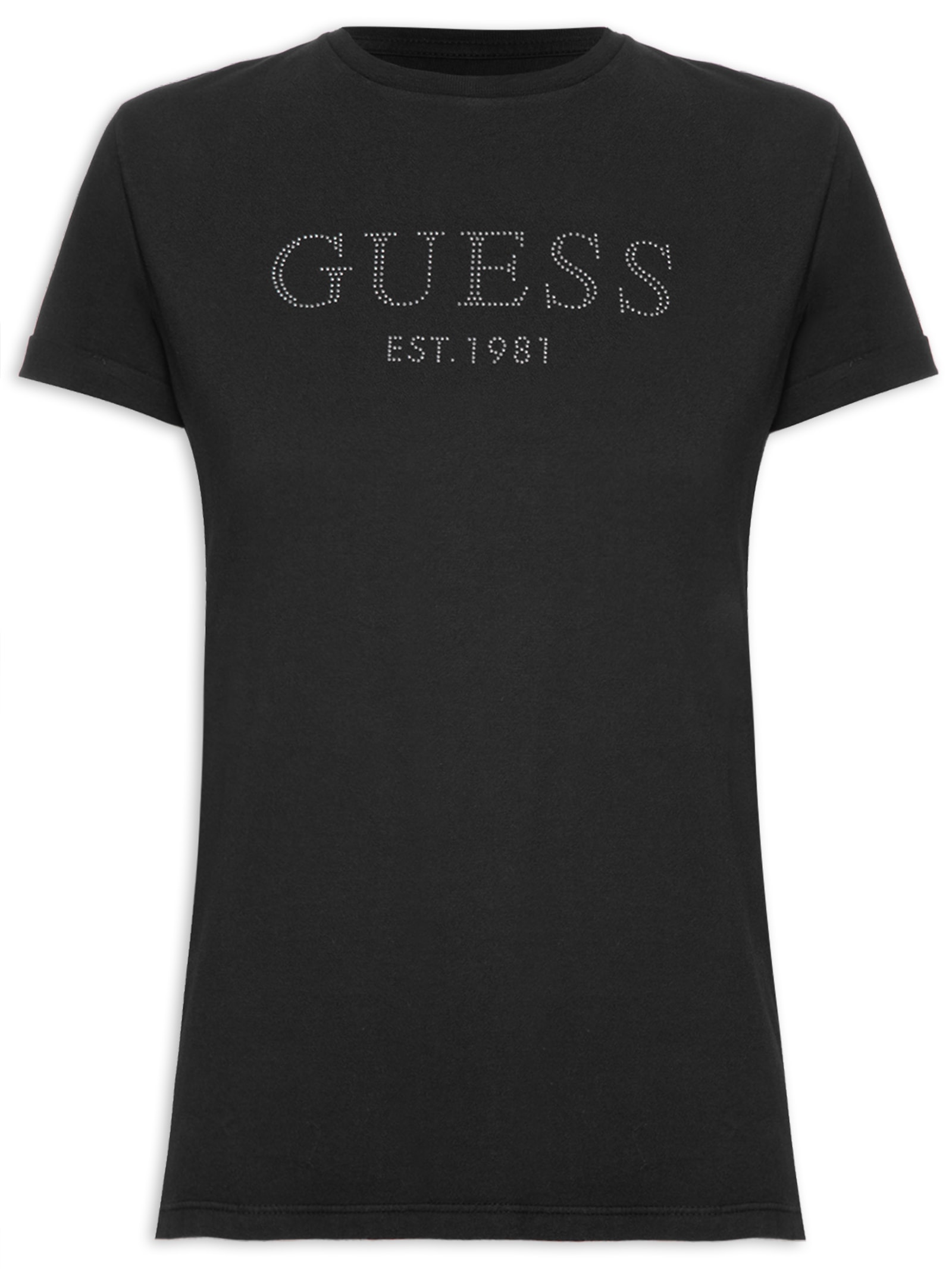 Camiseta Feminina Manga Dobrada Hotfix Preto Guess