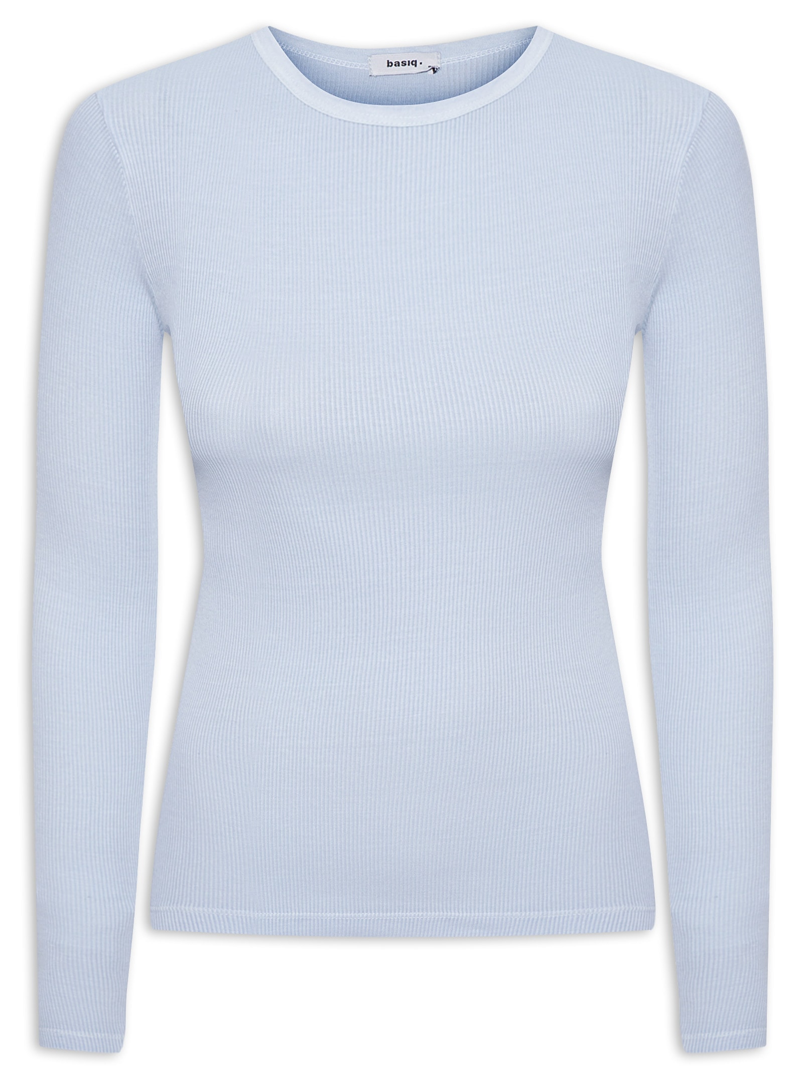 Camiseta Feminina Manga Longa Canelada Azul  Basiq