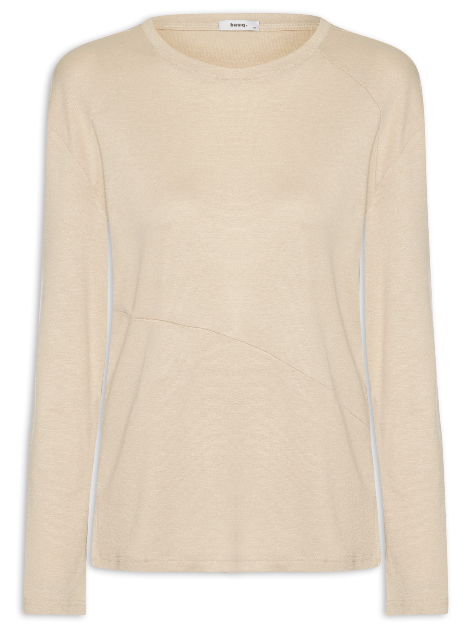 Camiseta Feminina Manga Longa Com Recortes Bege Basiq