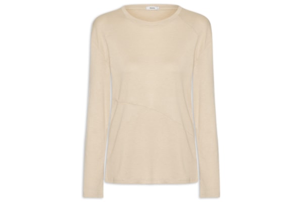 Camiseta Feminina Manga Longa Com Recortes - Bege