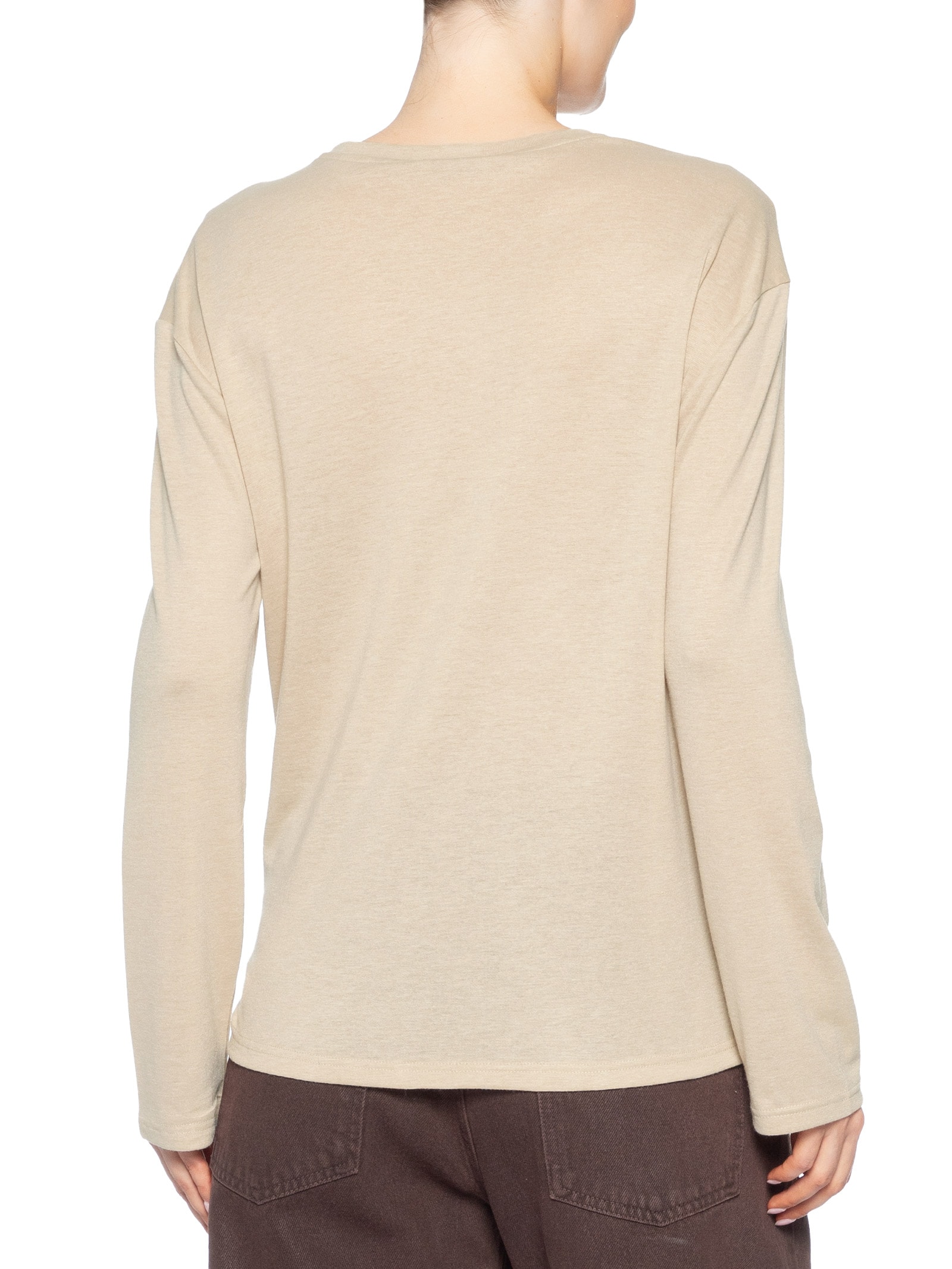 Camiseta Feminina Manga Longa Com Recortes Bege Basiq