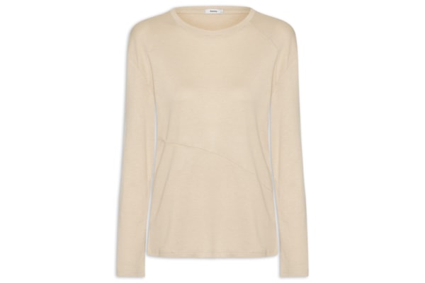 Camiseta Feminina Manga Longa Com Recortes - Bege
