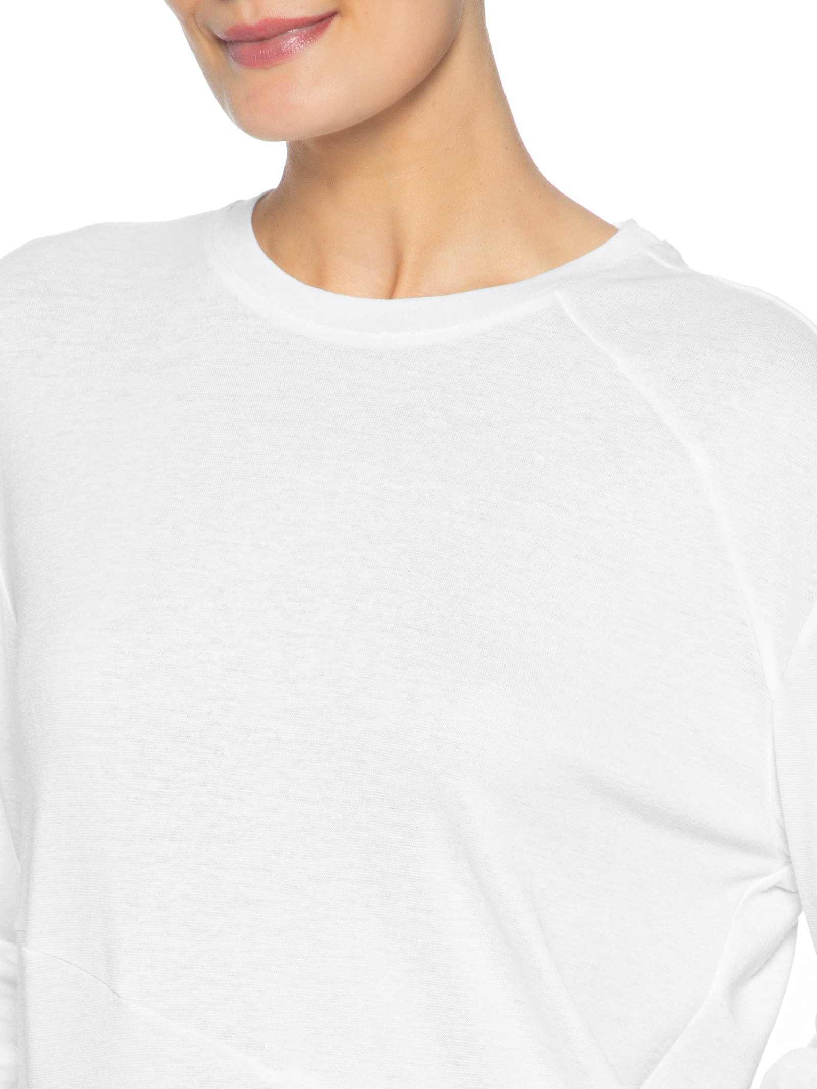 Camiseta Feminina Manga Longa Com Recortes Branco Basiq