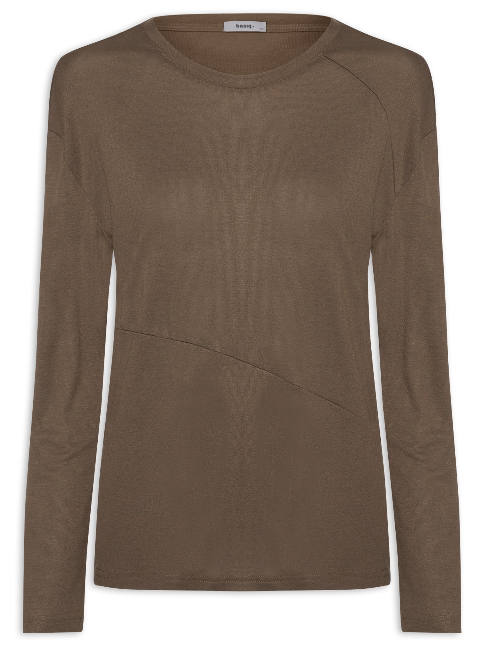 Camiseta Feminina Manga Longa Com Recortes Marrom Basiq