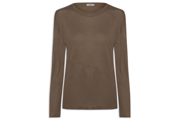 Camiseta Feminina Manga Longa Com Recortes - Marrom