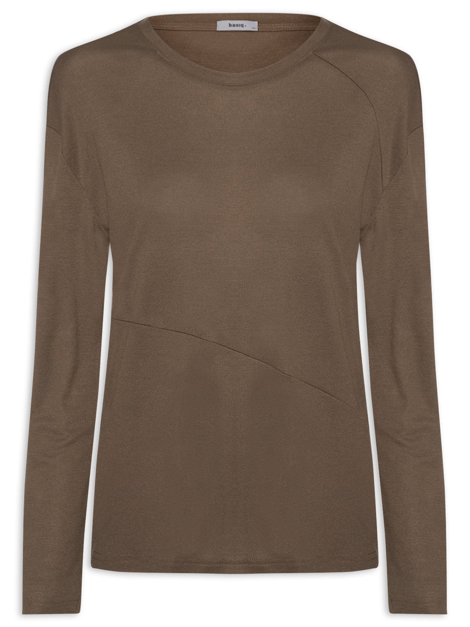 Camiseta Feminina Manga Longa Com Recortes Marrom Basiq