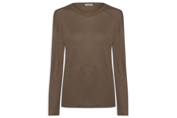 Camiseta Feminina Manga Longa Com Recortes - Marrom