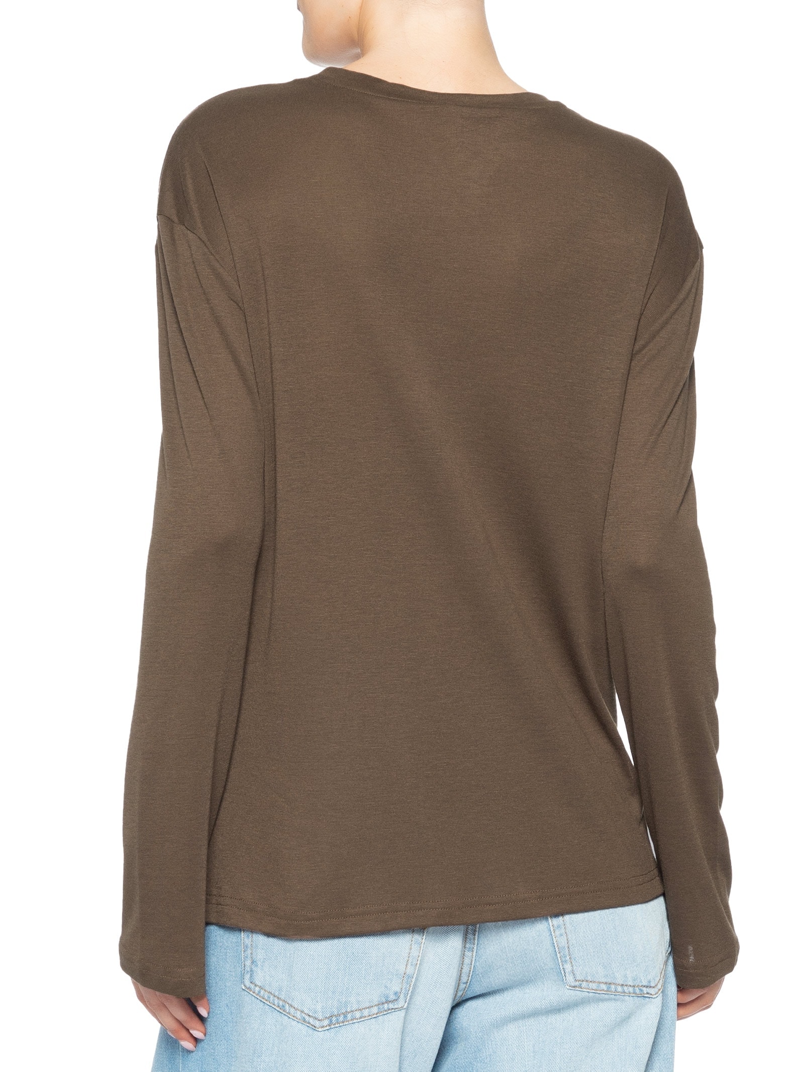 Camiseta Feminina Manga Longa Com Recortes Marrom Basiq