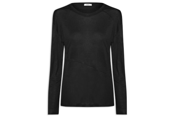 Camiseta Feminina Manga Longa Com Recortes - Preto